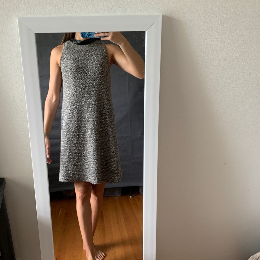 Knitted gray dress with black pleather lining